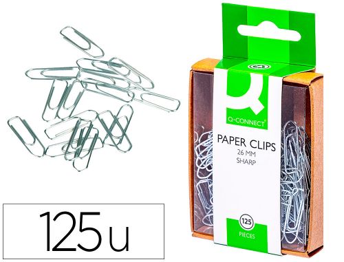 Clips niquelados q-connect 26 mm ponta bico caixa 125 unidades , Q-connect , 28726 , 5705831020214